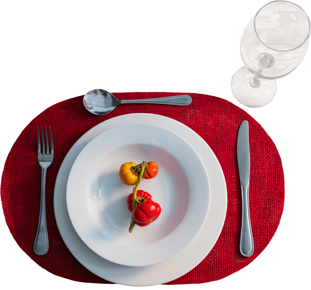 Minimalist Dining Setup with Mini Pumpkin in Transparent Background