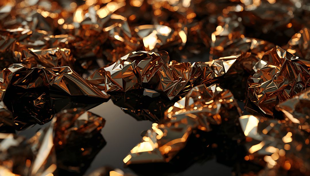 Shimmering Gold Foil Crumples on Glossy Surface