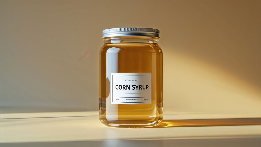 Clear Glass Jar of Corn Syrup on Table with Vintage Labeling