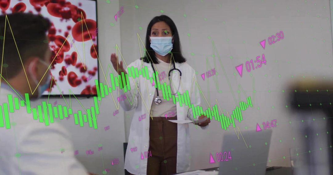 Medical Professional Analyzing Data with Blood Cells Presentation