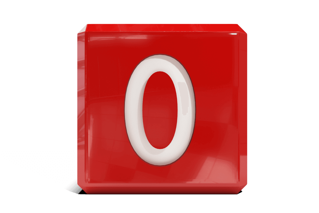 Red Transparent Brick with Number Zero in 3D Design