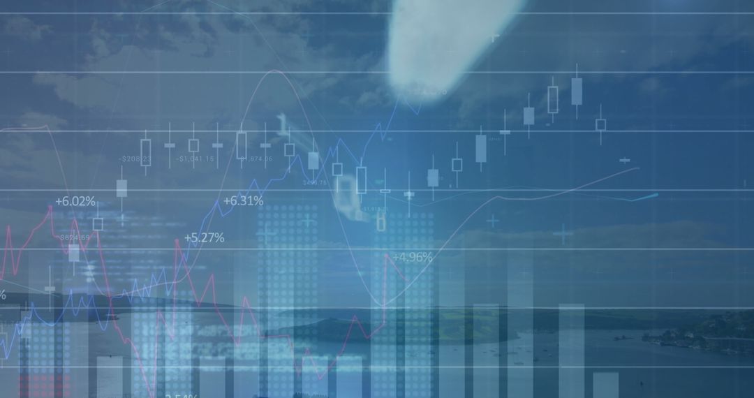 Futuristic Financial Analysis on Scenic Waterfront