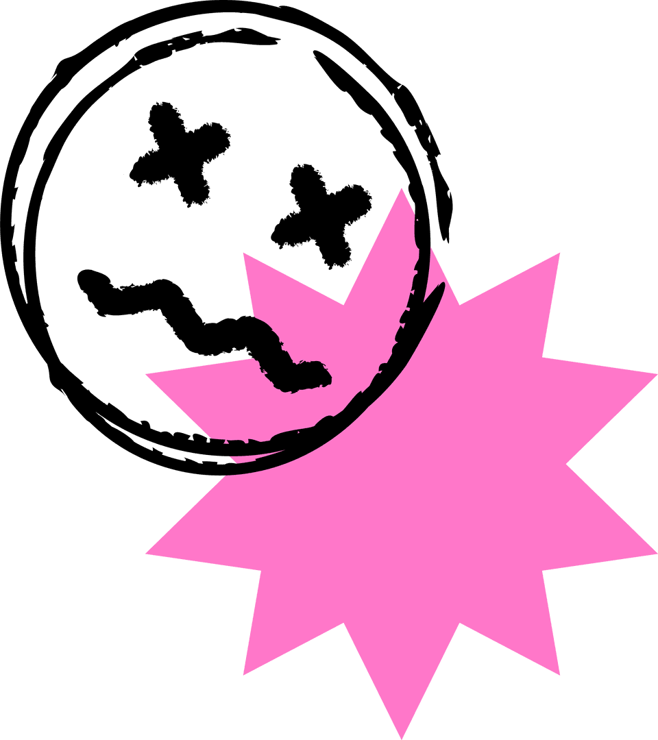 Distressed Sketch Circle over Pink Starburst, Transparent Art