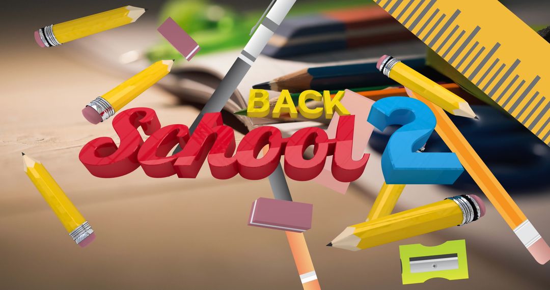 Back to School in Bold 3D Text With Pencils