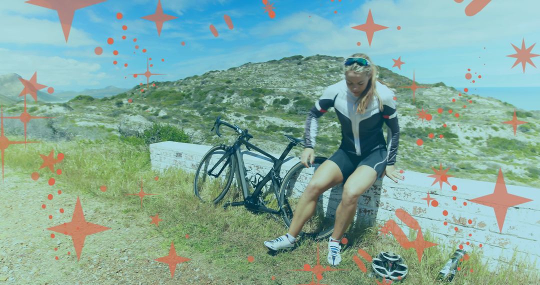 Cyclist Taking a Break in Scenic Outdoor Setting