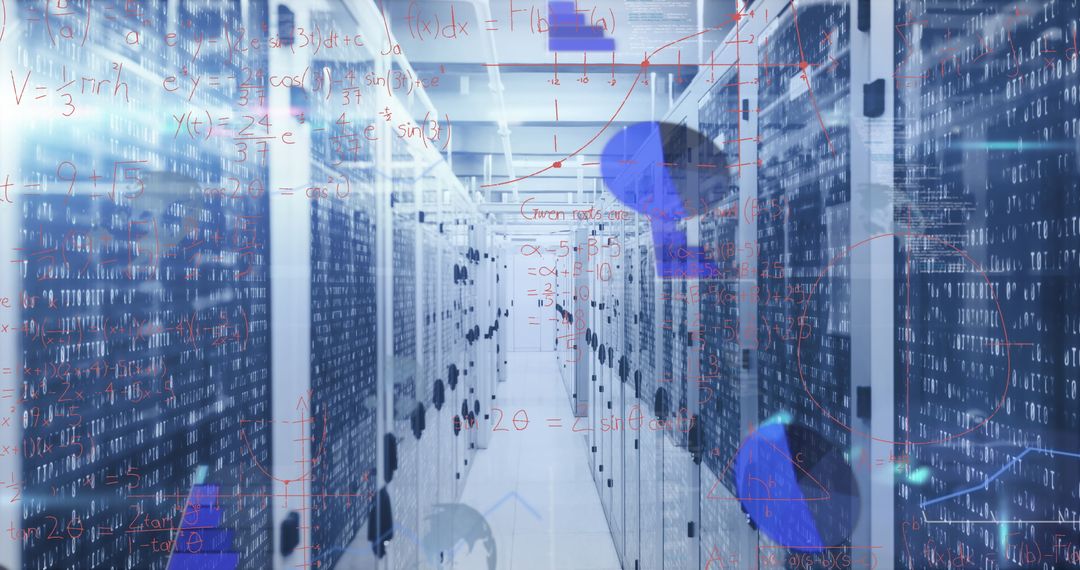 Server Room with Digital Data Holograms