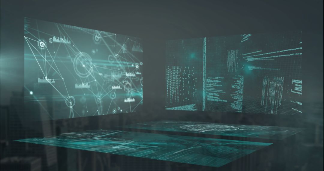 Futuristic Data Screens in Digital Network Concept