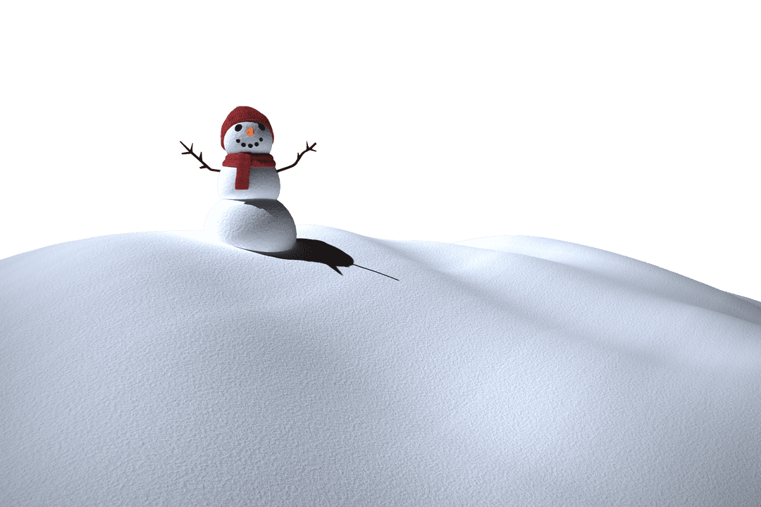 Snowman Figure with Red Scarf on Transparent Background