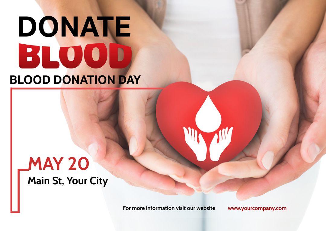 Blood Donation Campaign Flyer with Heart and Hands Symbol