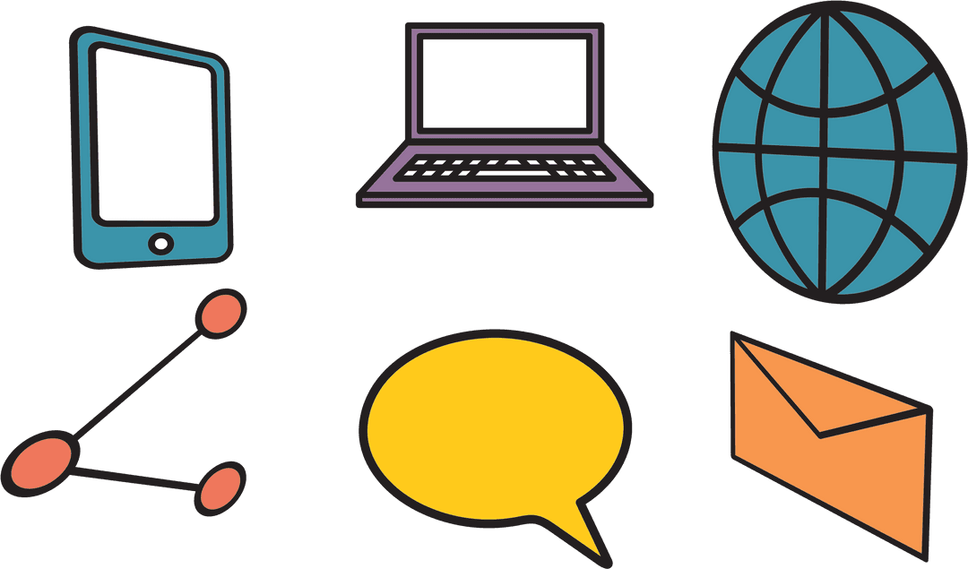 Transparent Symbols of Digital Communication and Technology Icons