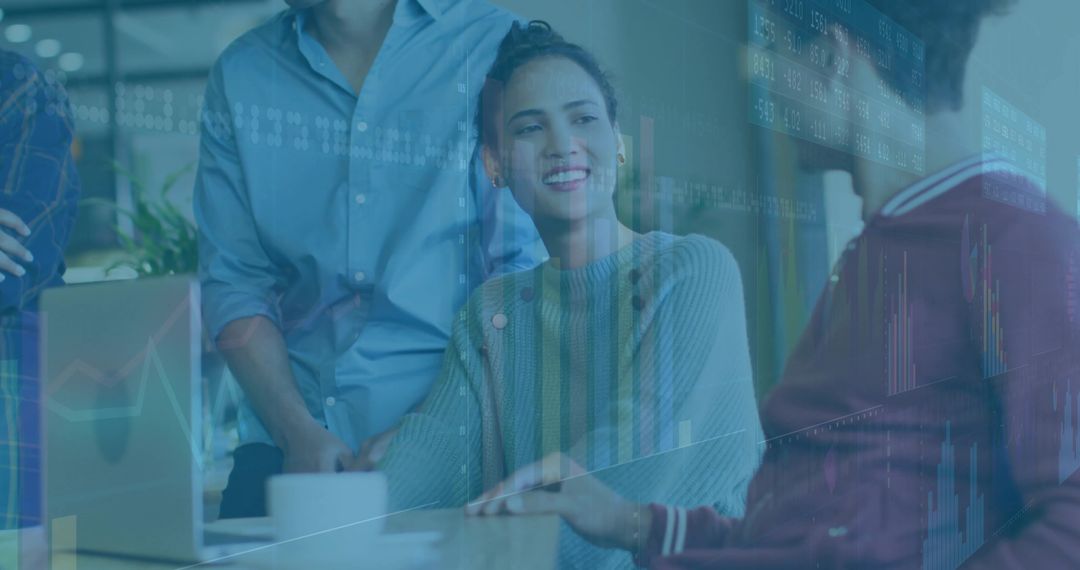 Smiling Professional Analyzing Business Data in Modern Office Setting