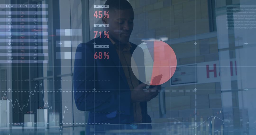 Businessman Analyzing Financial Graphs on Smartphone