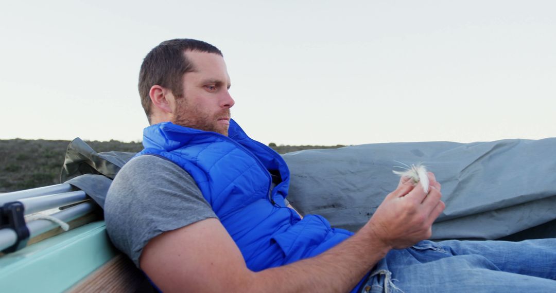 Man Relaxing Camping Trip Solitude Reflection Nature