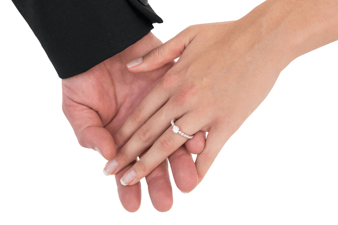 Bride and Groom Hands with Engagement Ring on Transparent Background