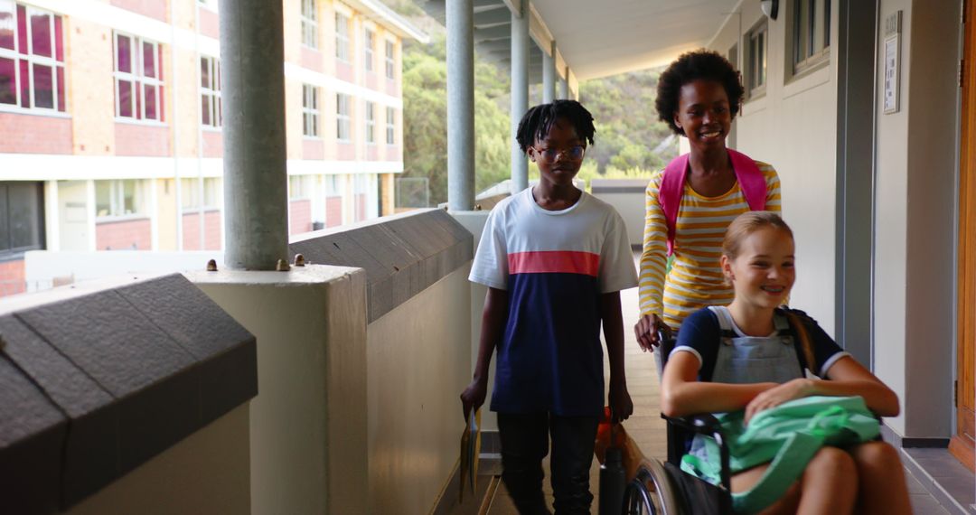 Diverse Schoolchildren Engaging in Accessible School Environment