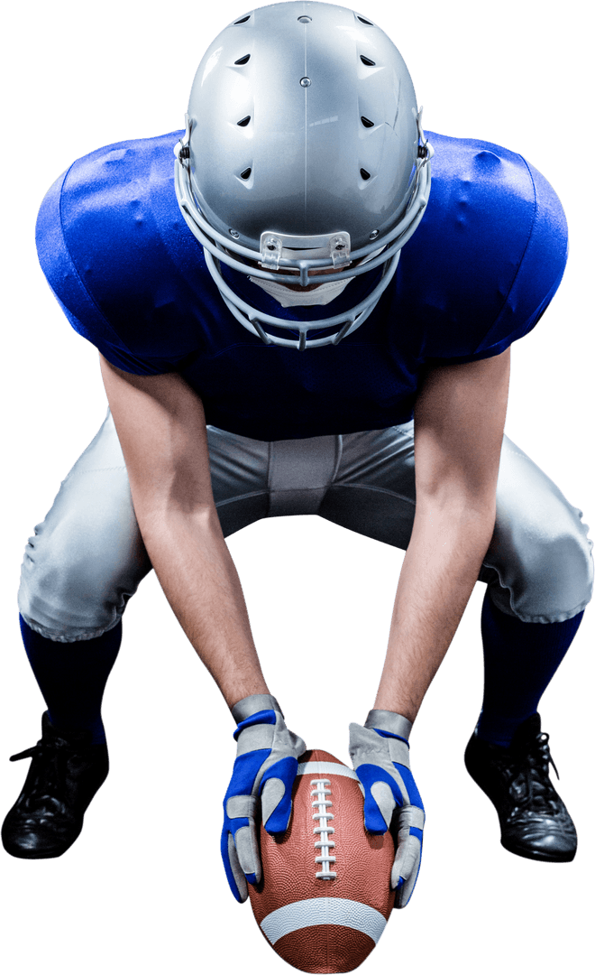 Transparent Football Player Holding Ball Preparing for Snap