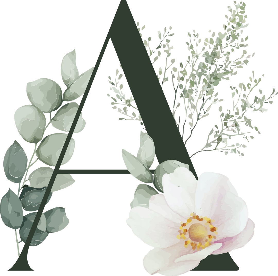 Botanical Letter A with Eucalyptus and Floral Elements Transparent
