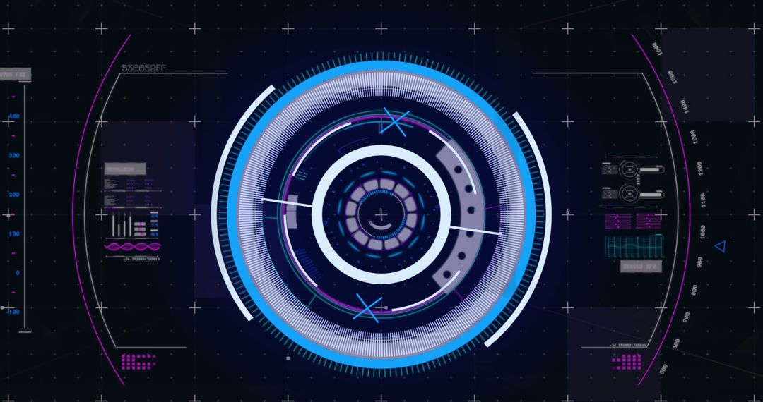 Futuristic Digital HUD Interface with QR Code Elements