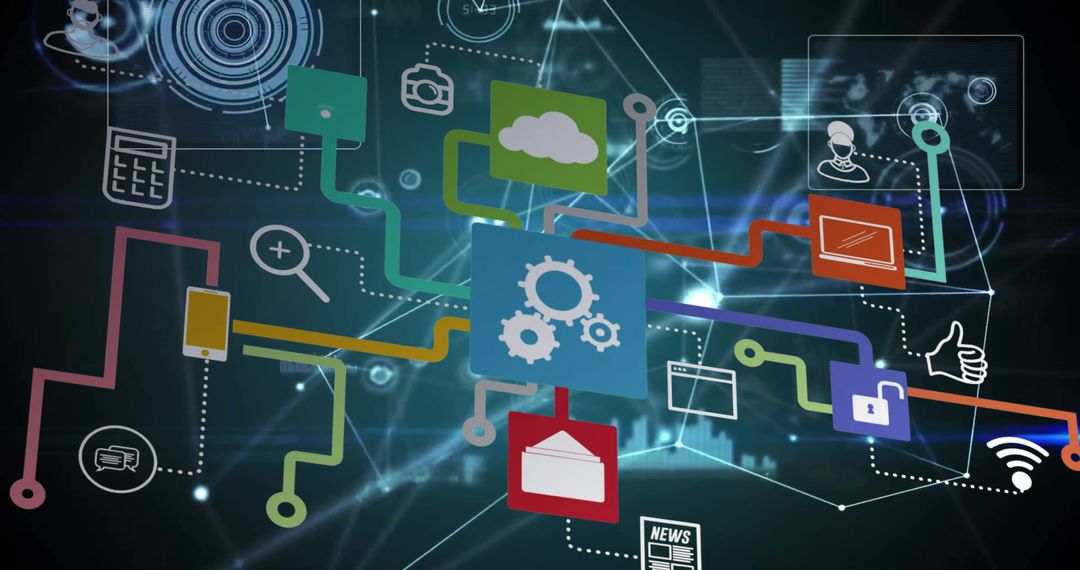 Cloud and Data Processing Concept Over Tech Network Collage