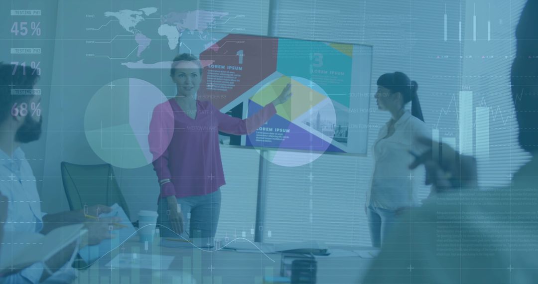 Businesswoman Presenting Data Analytics With Collaborative Team in Boardroom