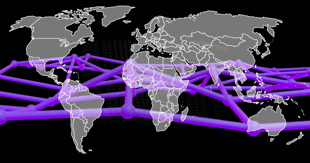 Global Network Connections on World Map with Digital Layers