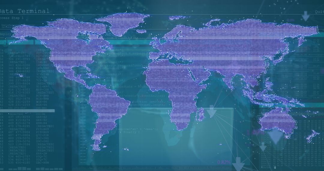 Digital Interface with World Map Illustration on Blue Background