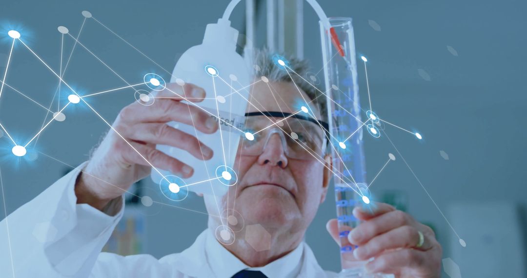 Scientist Conducting Laboratory Experiment Featuring Virtual Data Connections