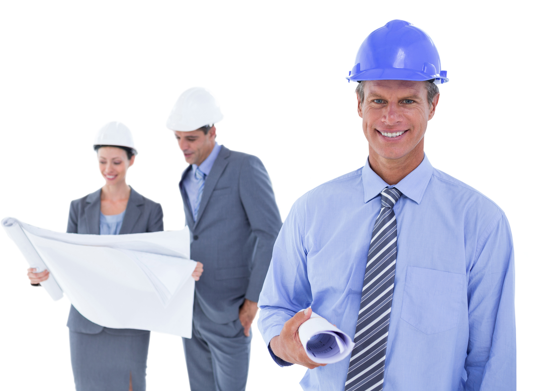 Smiling Construction Engineers Holding Blueprint on Transparent Background - Download Free Stock Images Pikwizard.com