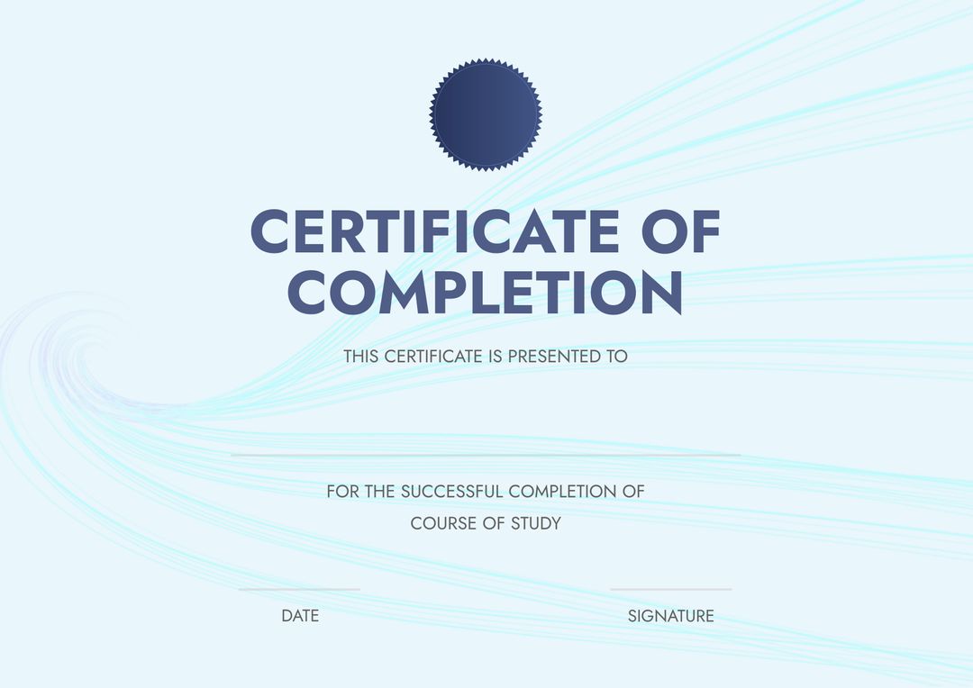 Minimalist Certificate of Completion Template with Blue Accents - Download Free Stock Templates Pikwizard.com