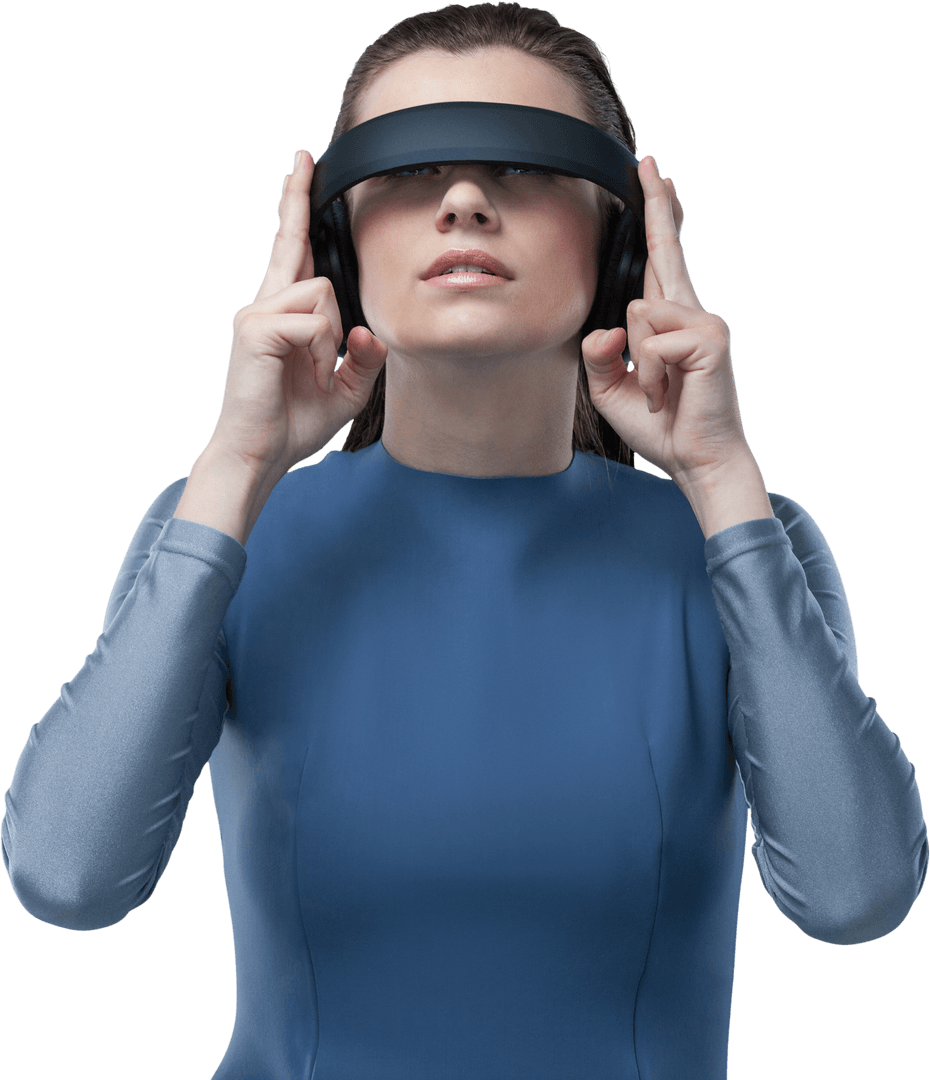 Virtual Reality Simulator Experience by Woman Transparent Background