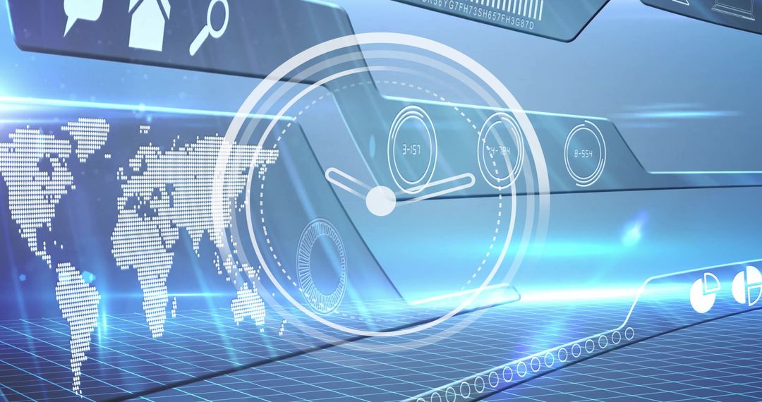 Futuristic Global Technology Clock Interface Background