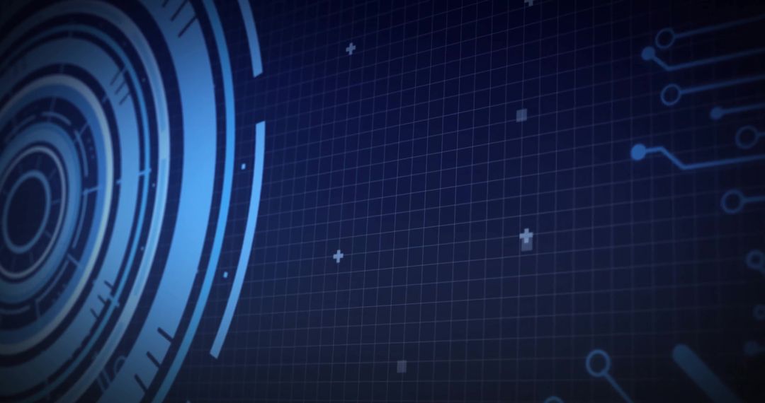 Futuristic Digital Interface with Grid and Circles on Dark Background
