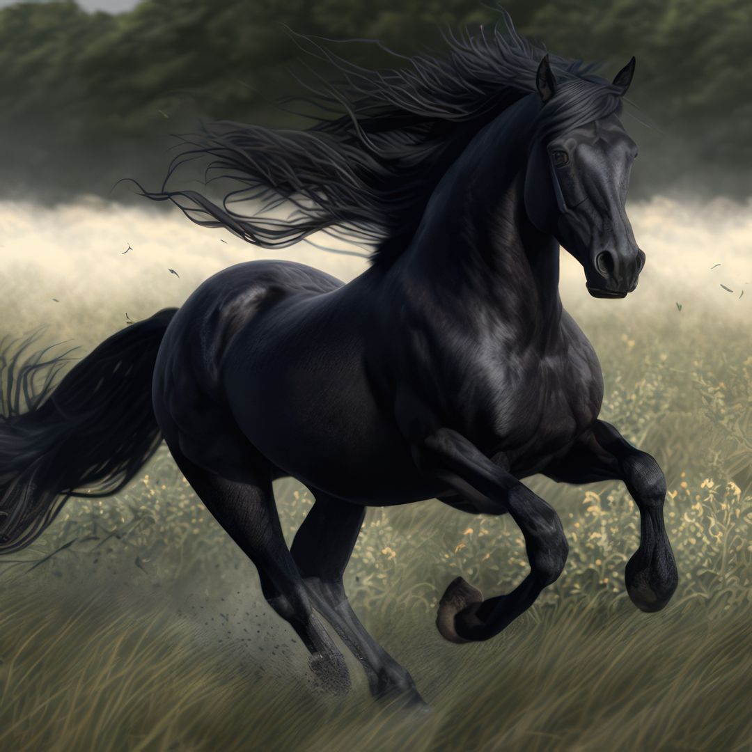 Majestic Black Horse Running Through Field - Free Images, Stock Photos and Pictures on Pikwizard.com