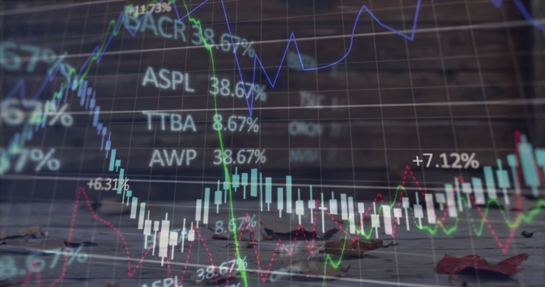 Financial Charts Overlapping with Autumn Leaves, Highlighting Market Data