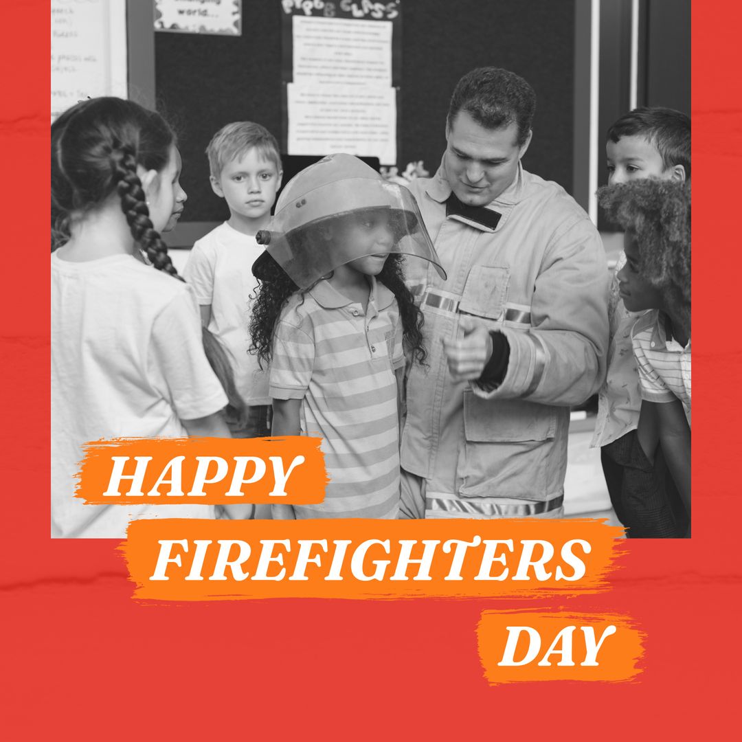 Firefighter Demonstration with Enthusiastic Children on Firefighter's Day