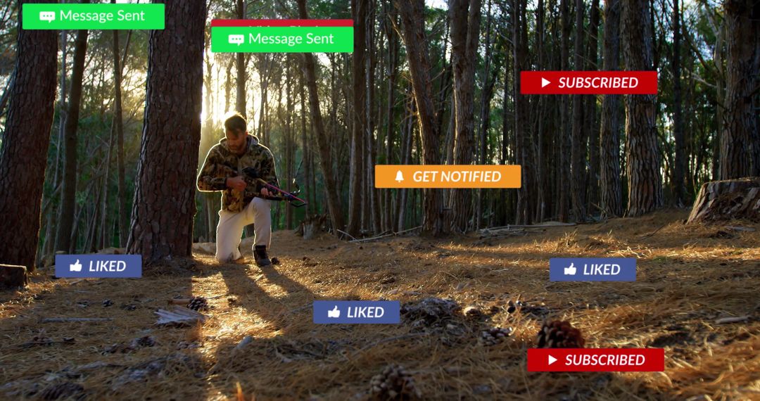 Camouflage Solitude: Kneeling Mid-Forest With Notifications