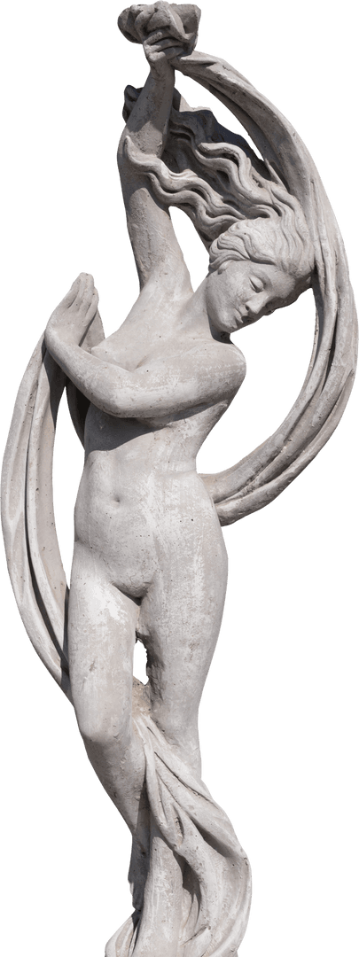 Weathered Classical Sculpture of Woman on Transparent Background