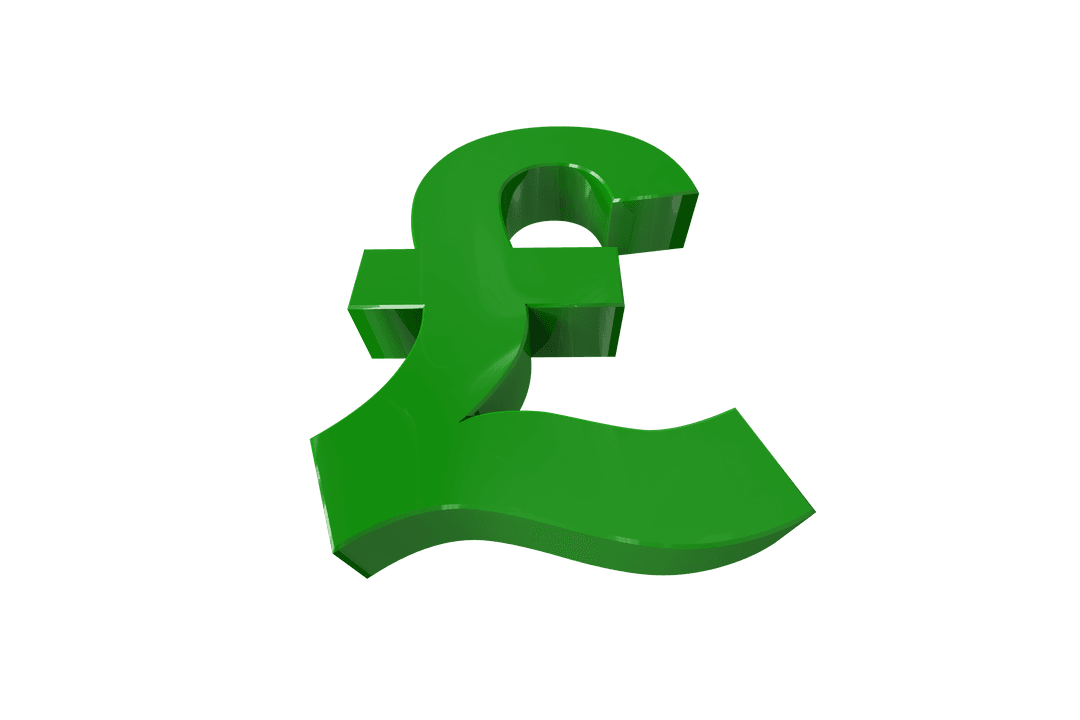 Glossy Green Pound Symbol on Transparent Background