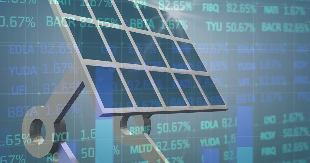 Solar Panel with Stock Market Graphics in Background