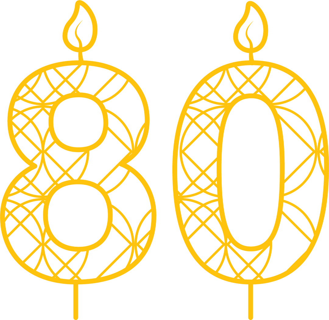 Transparent Yellow 80th Birthday Candle with Pattern Vector Illustration