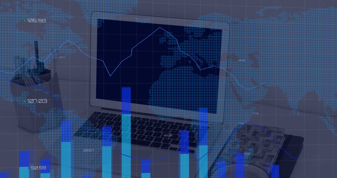 Global Business Analytics Concept with Graphs and World Map Overlay