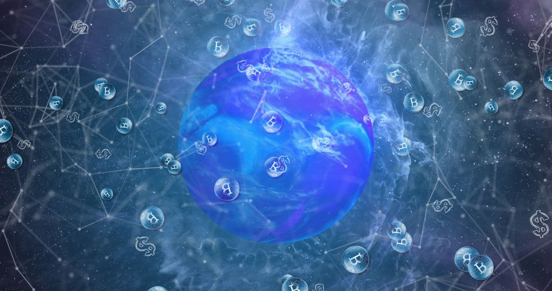 Global Network of Cryptocurrency Connections Over Planet Earth