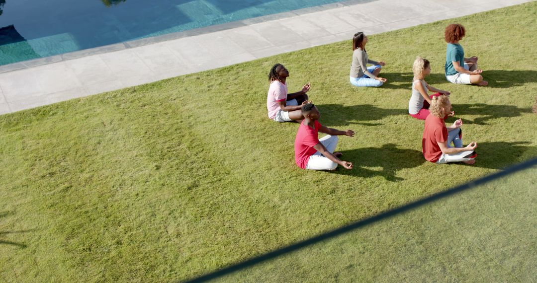 Group of Diverse People Meditating on Grass in Outdoor Yoga Class - Free Images, Stock Photos and Pictures on Pikwizard.com