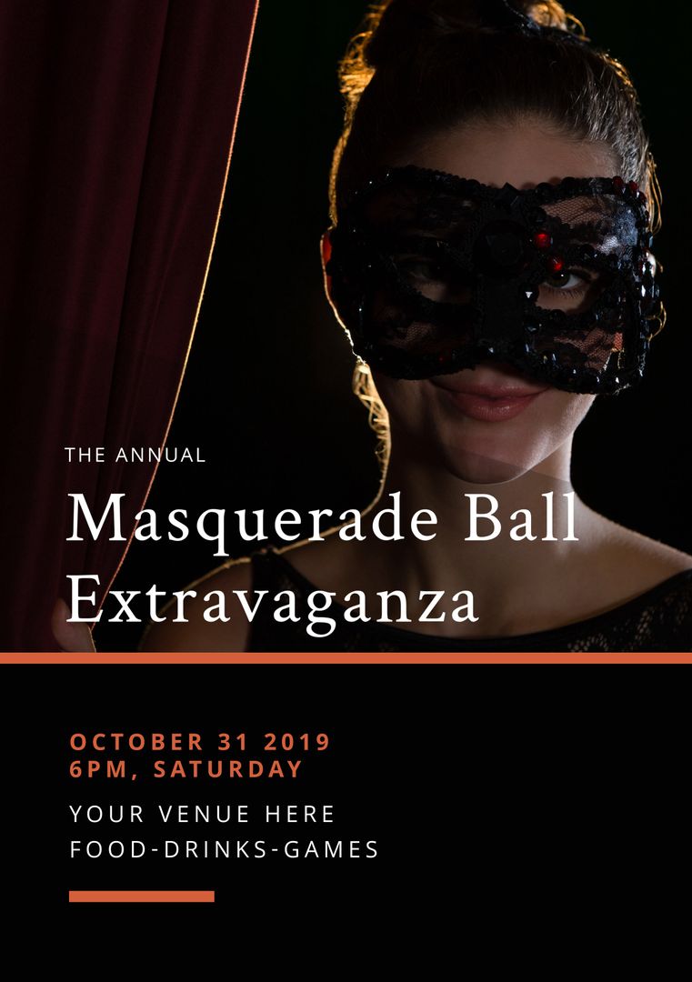 Elegant Masquerade Ball Invitation with Mysterious Woman in Mask - Download Free Stock Templates Pikwizard.com