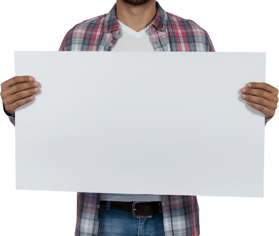 Man Holding Transparent White Board for Copy Space
