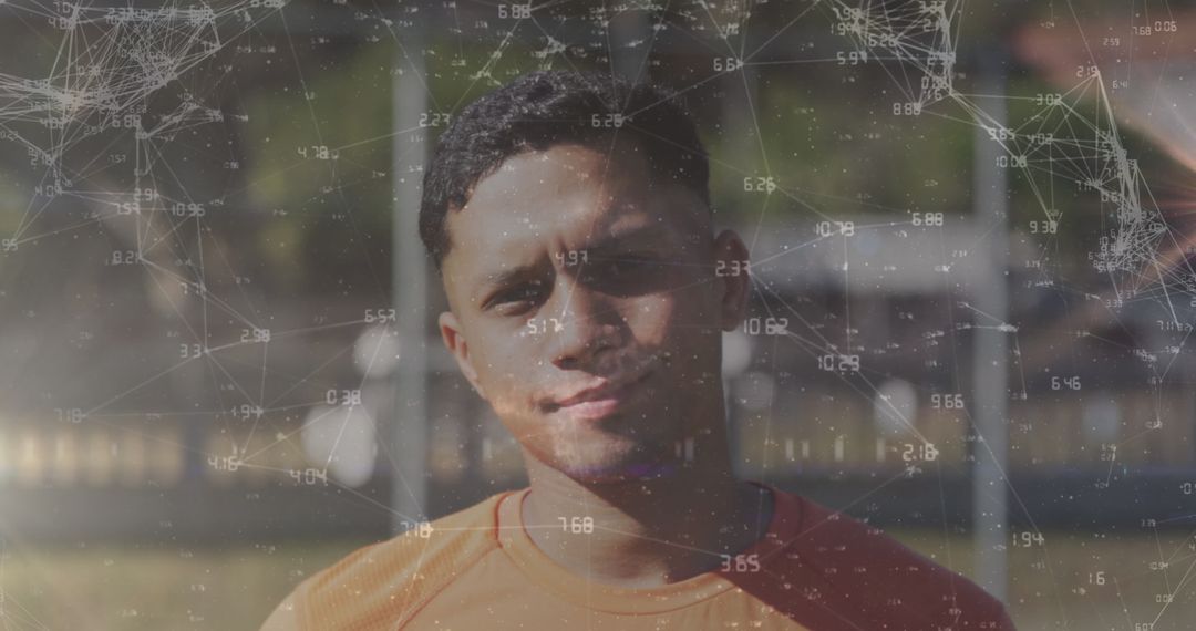 Portrait of Athlete with Digital Network Overlay