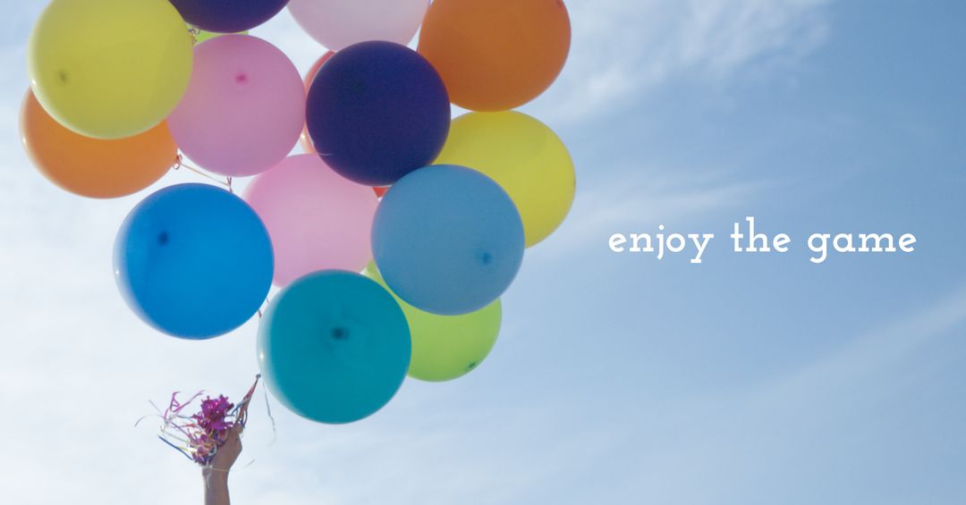 Colorful Balloons Floating in Blue Sky with Uplifting Air