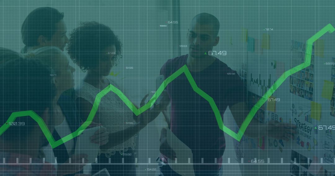 Diverse Team Collaborating with Overlay of Growth Analytics Chart