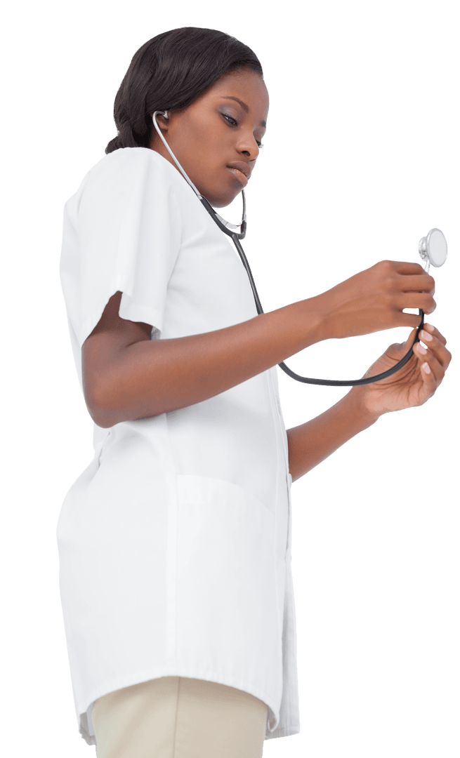 Transparent Young Nurse Using Stethoscope for Health Check