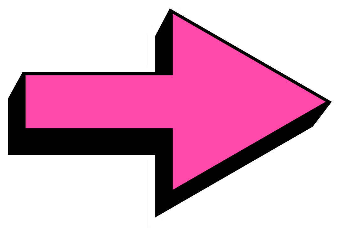 Bright Pink Arrow with Black Outline on Transparent Background